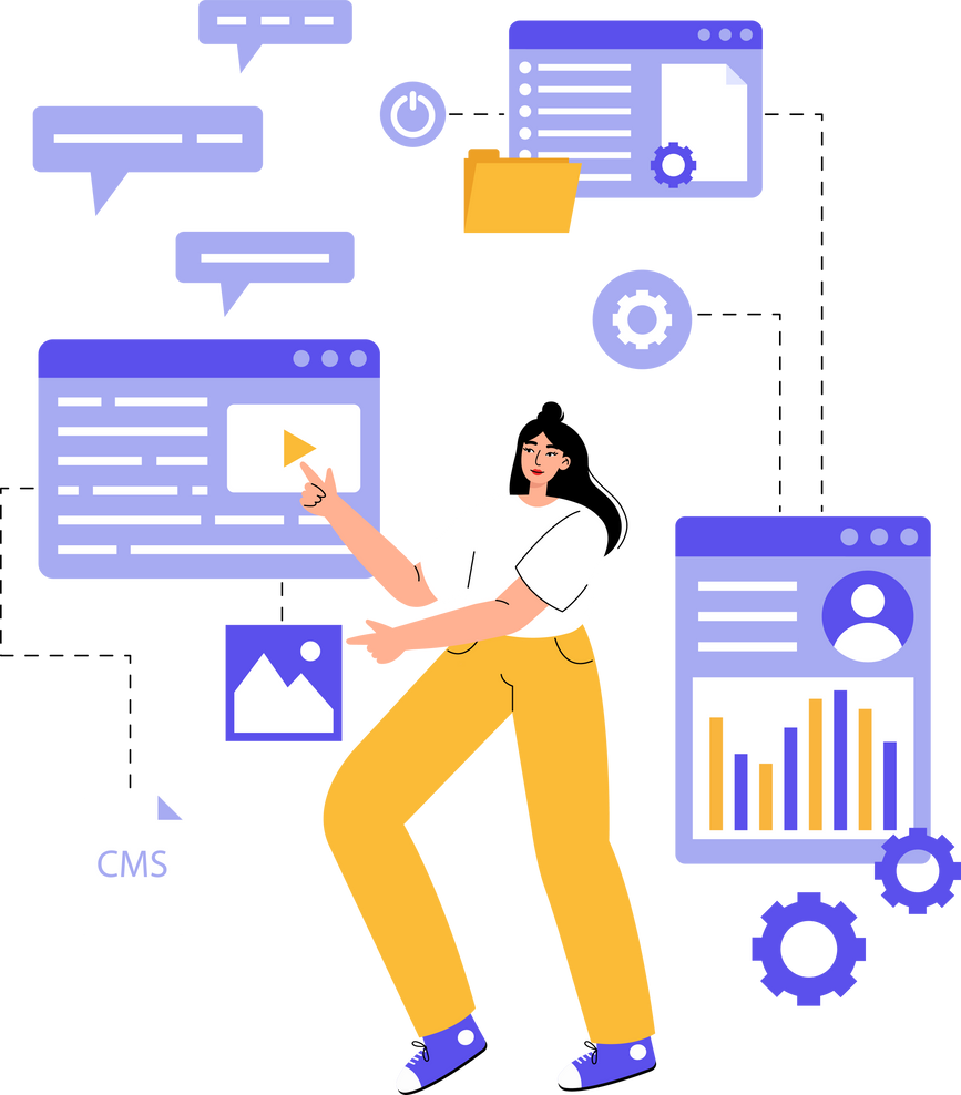 CMS management and development, web-site and administration concept.